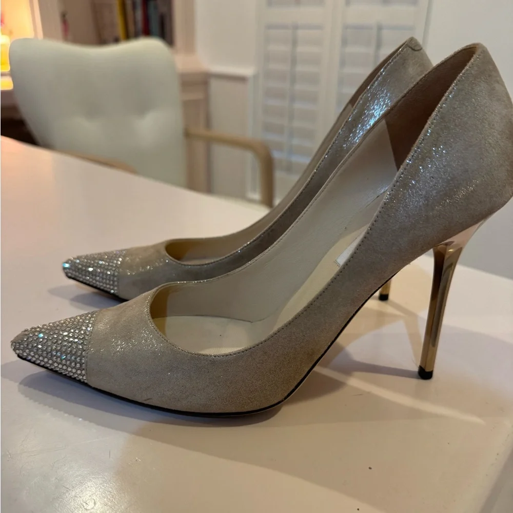 Jimmy Choo gold sparkly heels with toe detail 39 - Picture 6 of 11